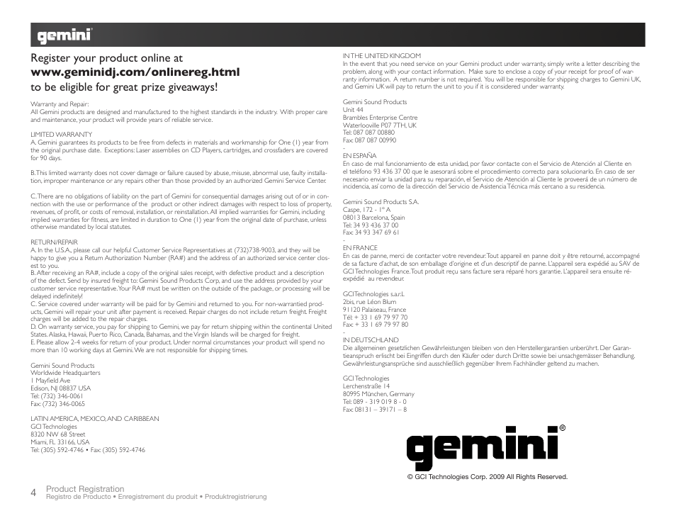 Gemini LOUDSPEAKERS GT-1504 User Manual | Page 4 / 4