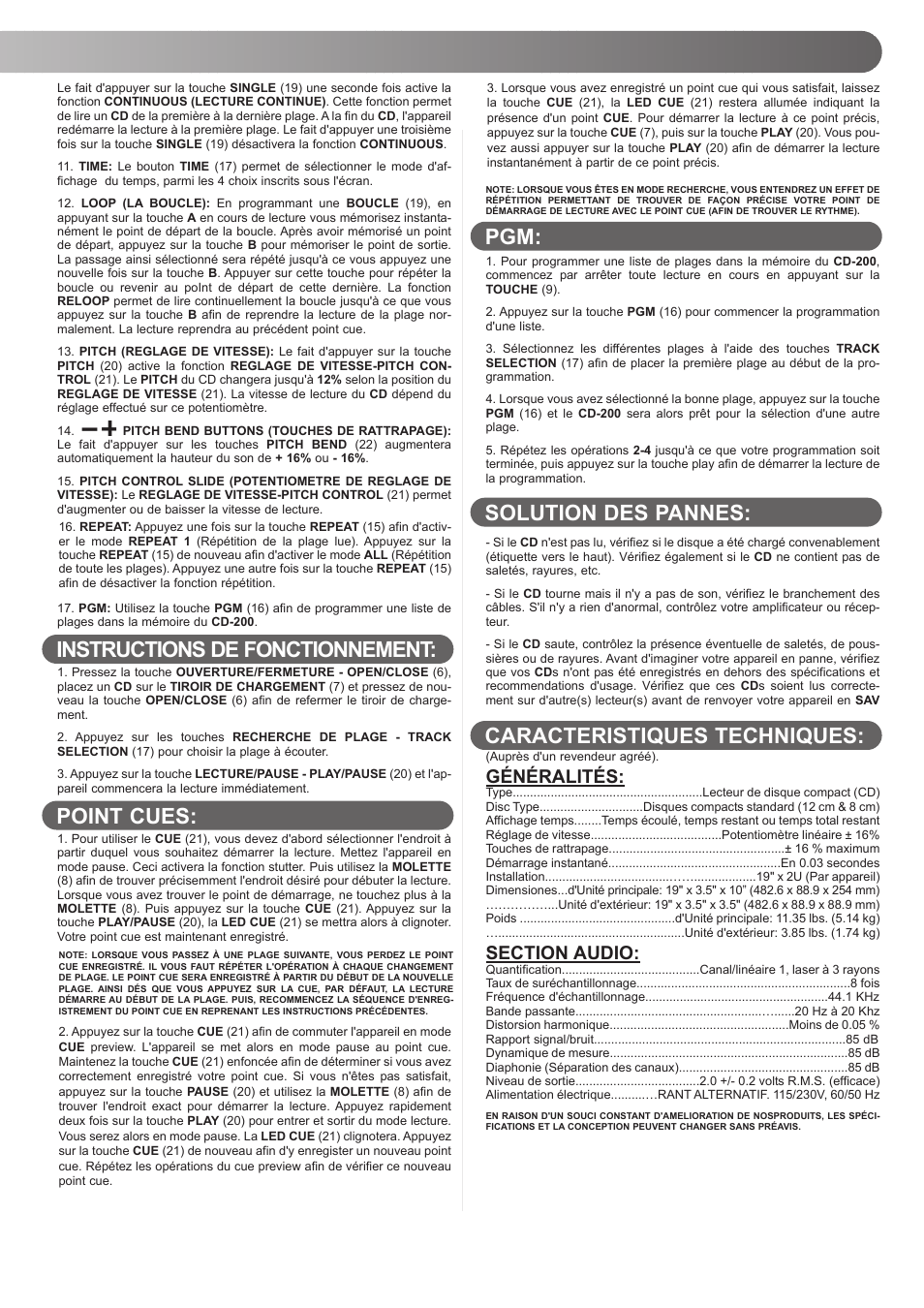 Gemini CD-200 User Manual | Page 11 / 12