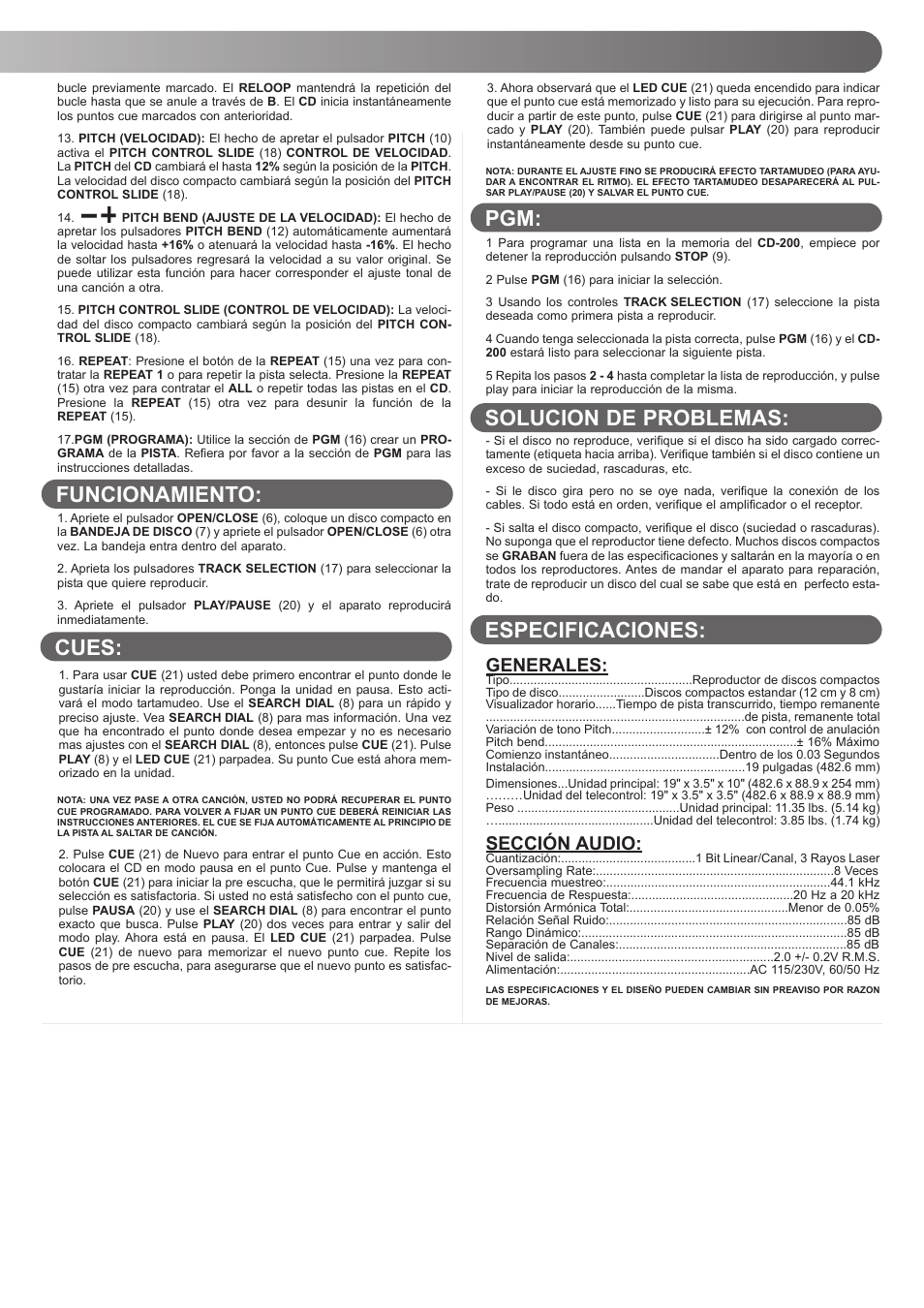 Gemini CD-200 User Manual | Page 9 / 12