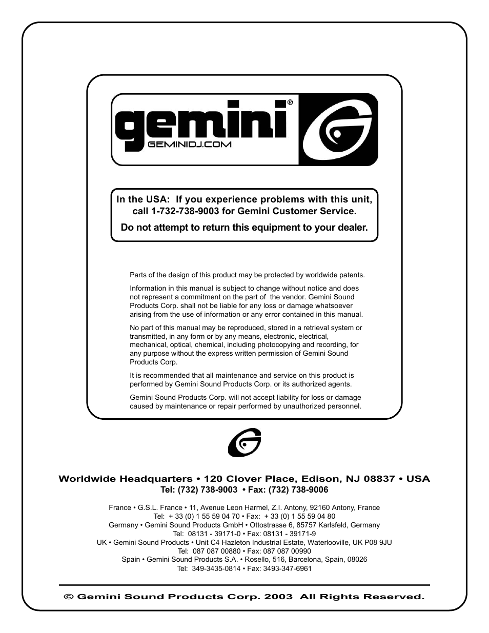 Gemini PMX-1400 User Manual | Page 16 / 16