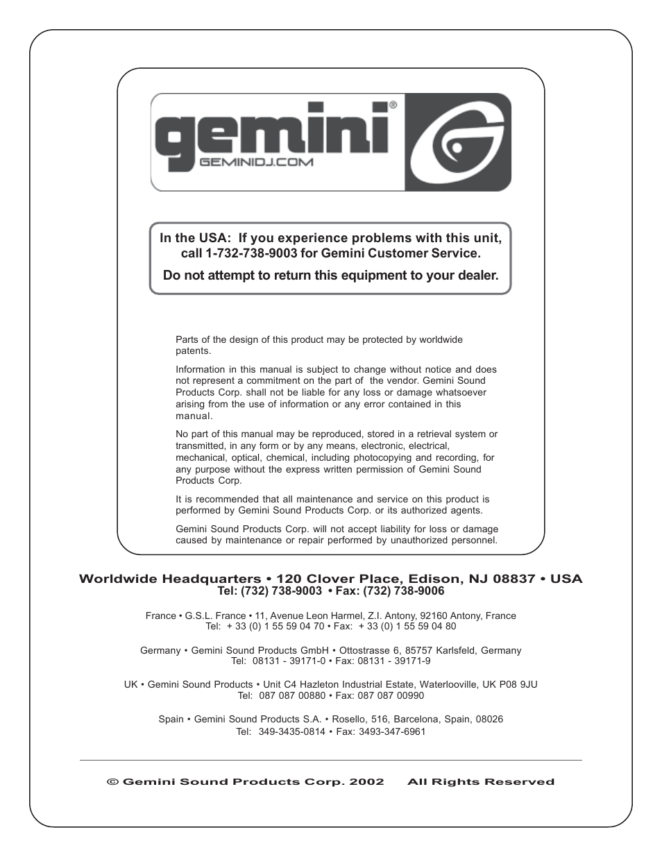 Gemini PMX-1100 User Manual | Page 12 / 12