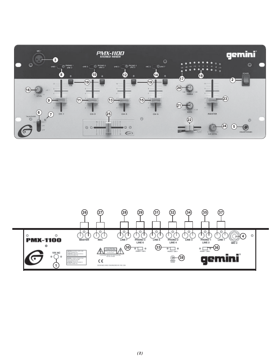 Gemini PMX-1100 User Manual | Page 2 / 12