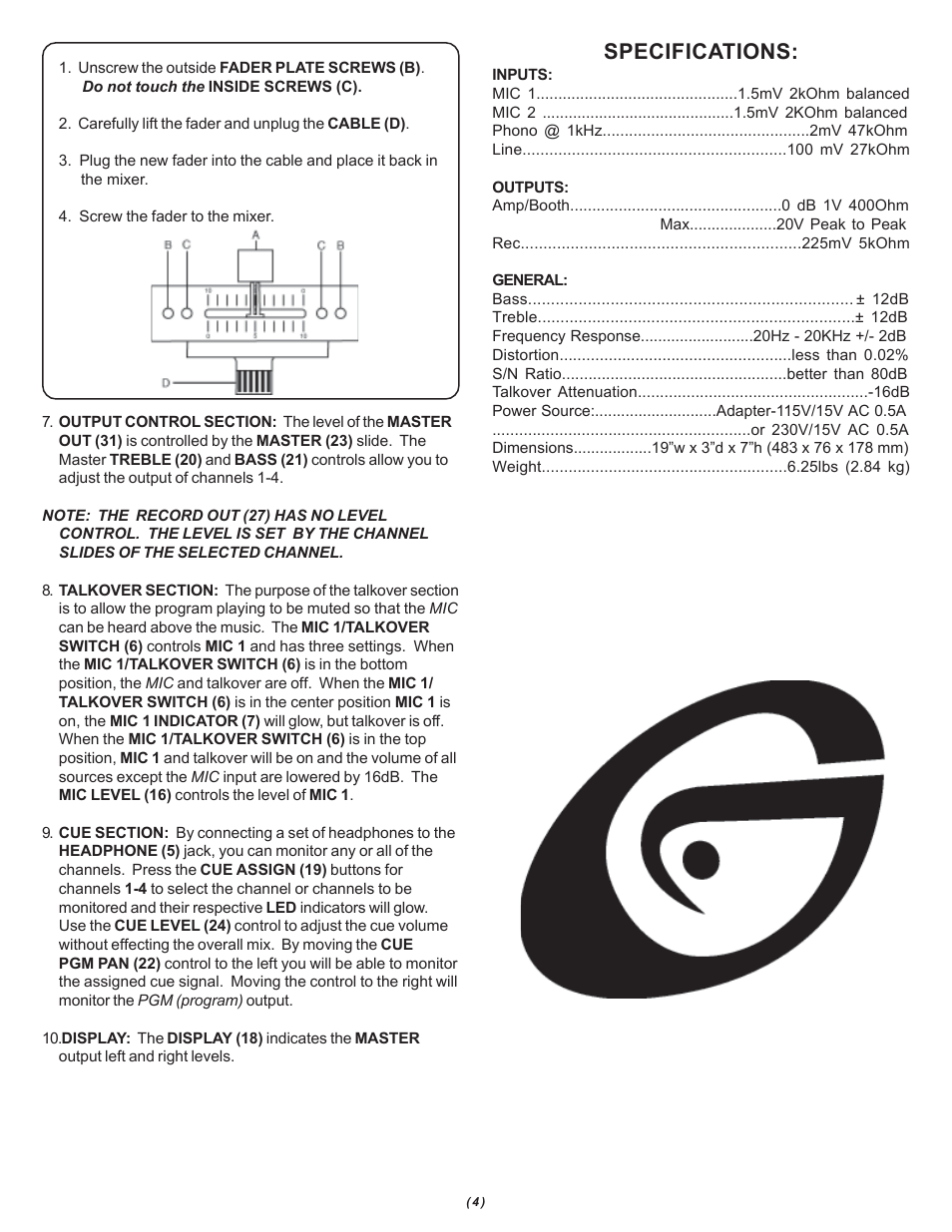 Specifications | Gemini PMX-1100 User Manual | Page 4 / 12