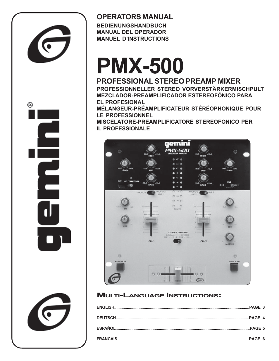 Gemini PMX-500 User Manual | 8 pages