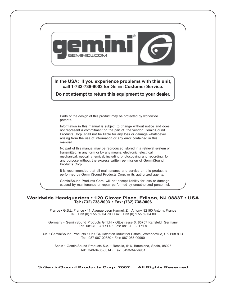 Gemini PMX-500 User Manual | Page 8 / 8