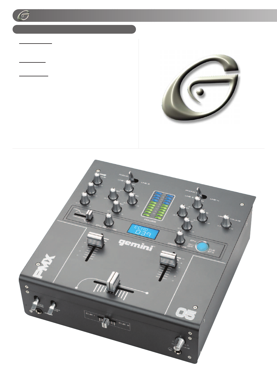 Especificaciones | Gemini PMX-05 User Manual | Page 12 / 20