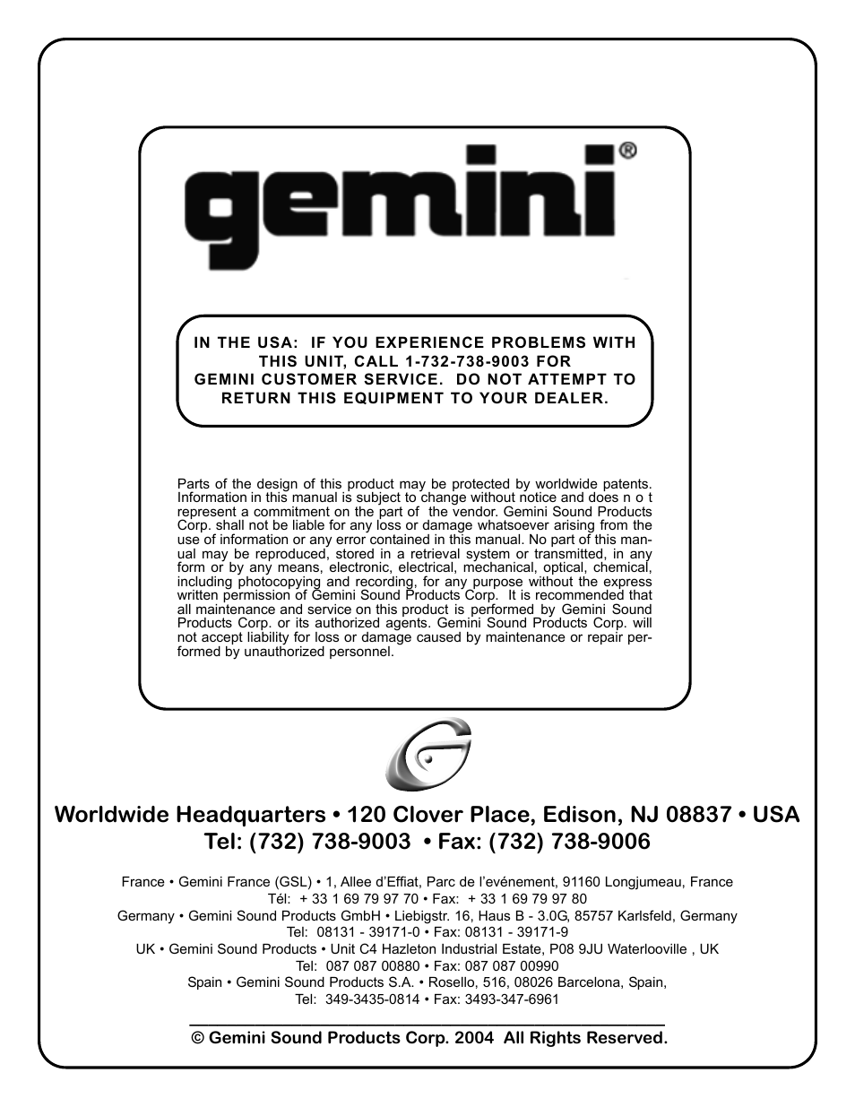 Gemini CDX-02G User Manual | Page 12 / 12