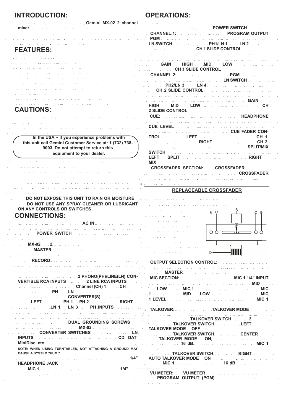 Introduction, Features, Cautions | Connections, Operations | Gemini MX-02 User Manual | Page 4 / 12