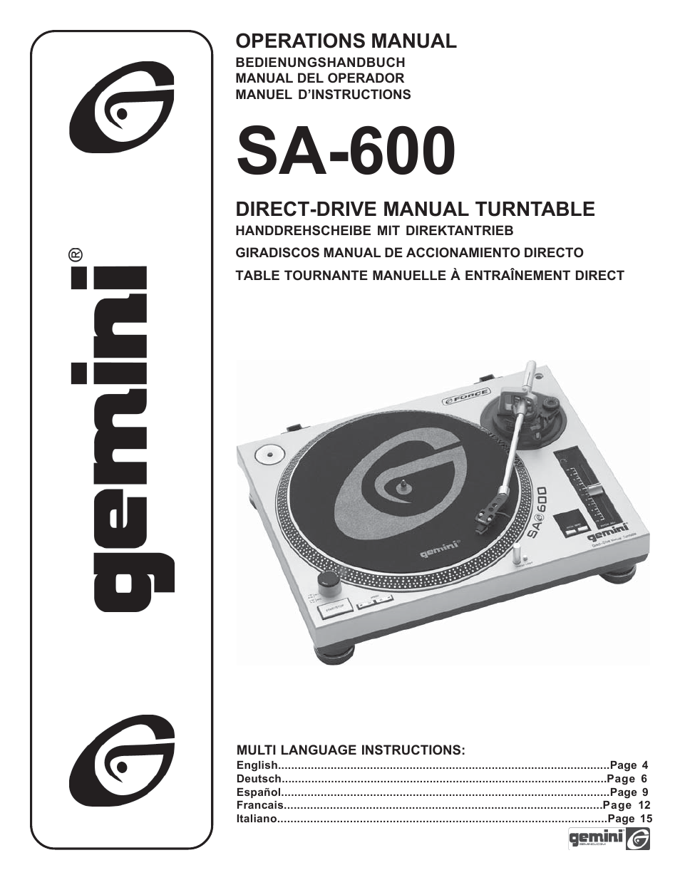 Gemini SA-600 User Manual | 18 pages