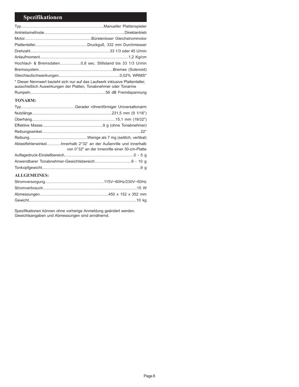 Spezifikationen | Gemini SA-600 User Manual | Page 8 / 18