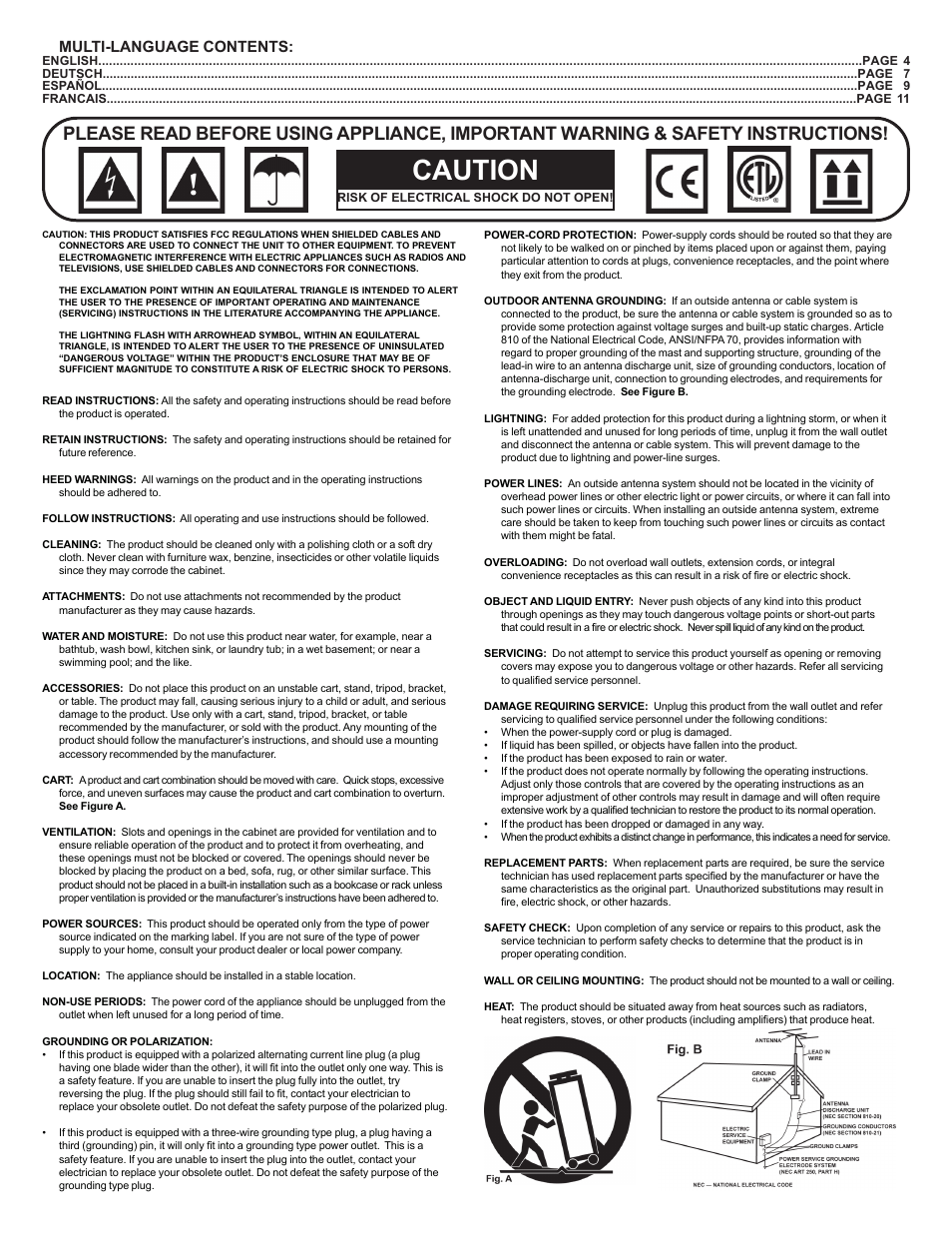 Caution, Multi-language contents | Gemini CDX-O4 User Manual | Page 2 / 16