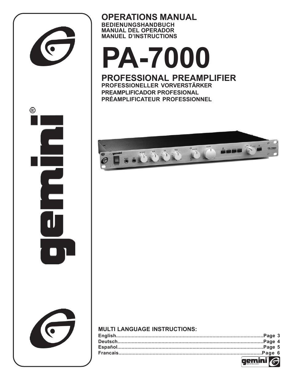 Gemini PA-7000 User Manual | 8 pages