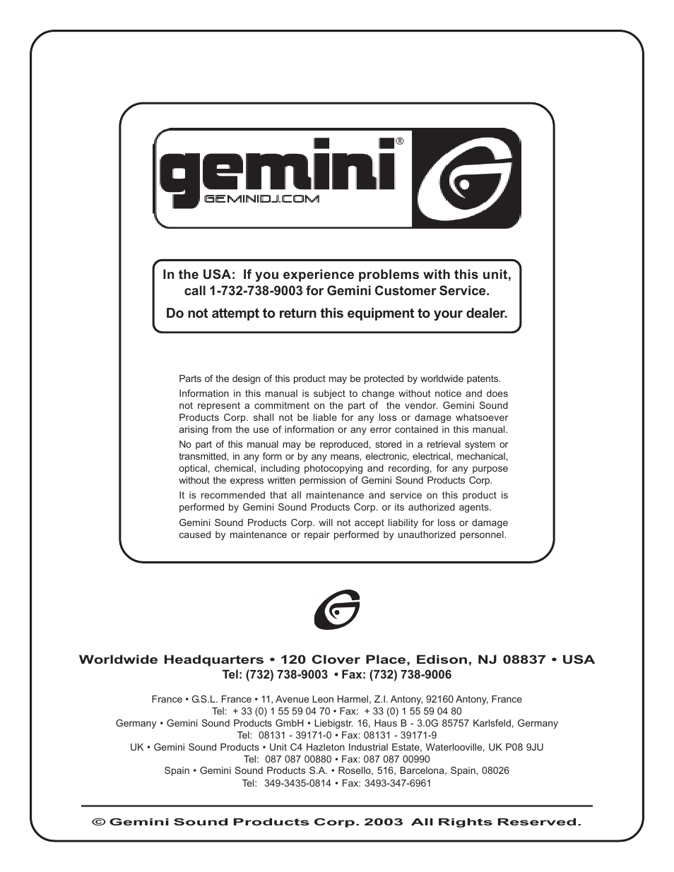 Gemini PA-7000 User Manual | Page 8 / 8