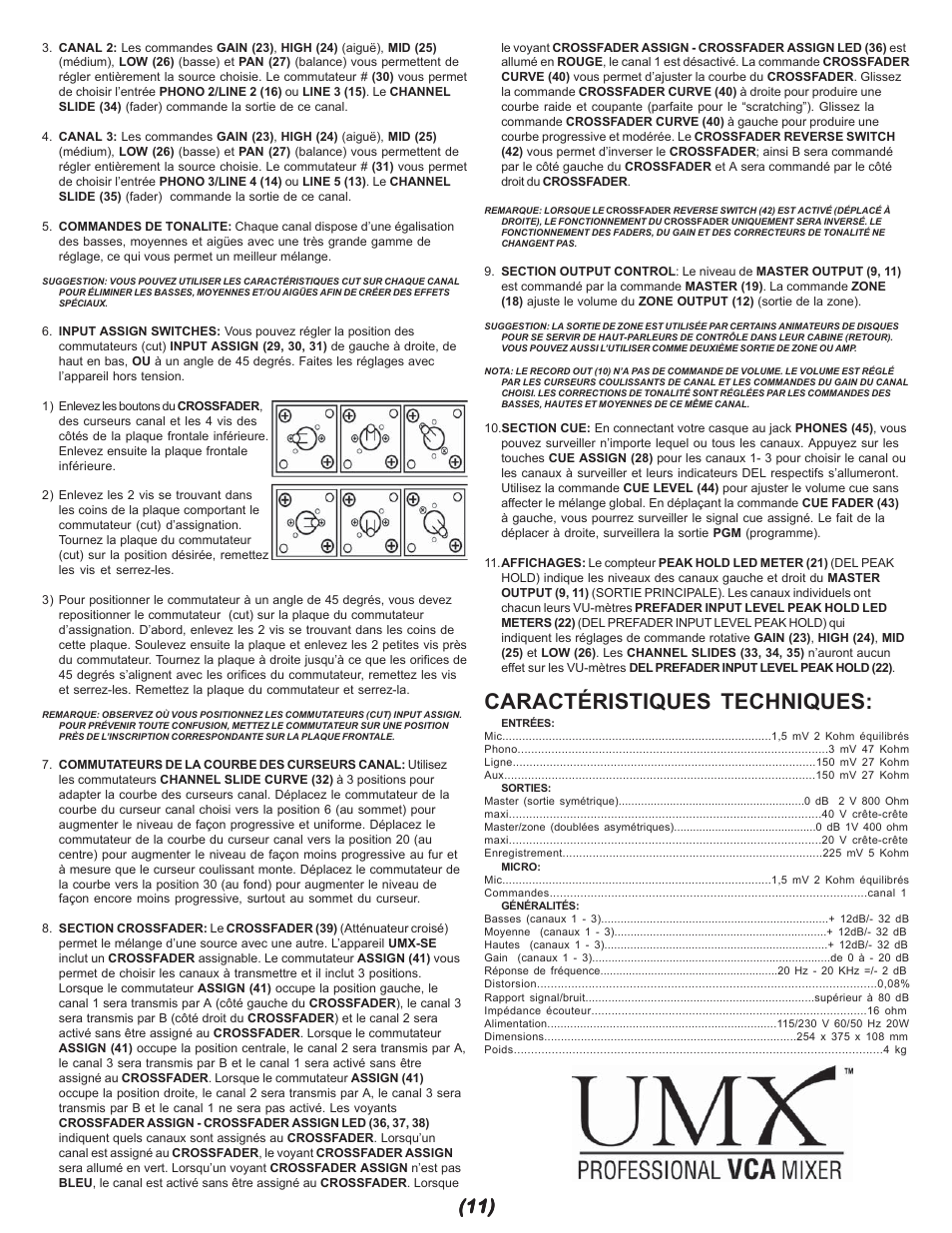 Caractéristiques techniques | Gemini UMX-SE User Manual | Page 11 / 12