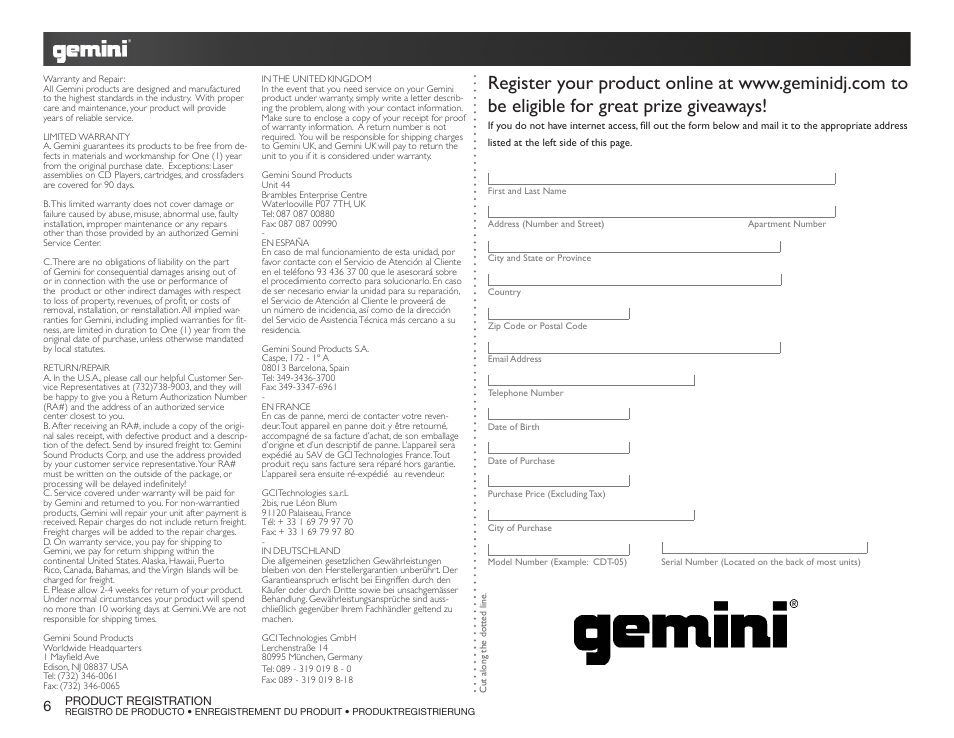 Gemini RS-SERIES LOUDSPEAKERS RS-312 User Manual | Page 6 / 7