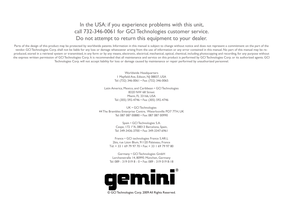 Gemini RS-SERIES LOUDSPEAKERS RS-312 User Manual | Page 7 / 7