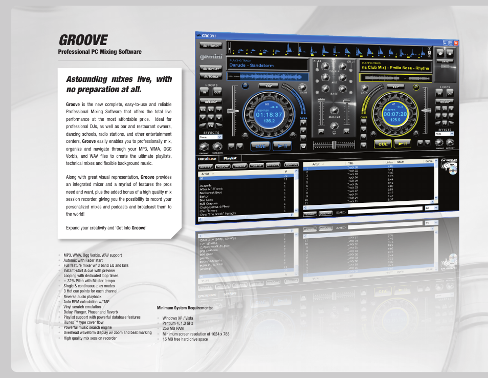 Groove, Astounding mixes live, with no preparation at all | Gemini Dual CD Mixing Console 36 User Manual | Page 20 / 36