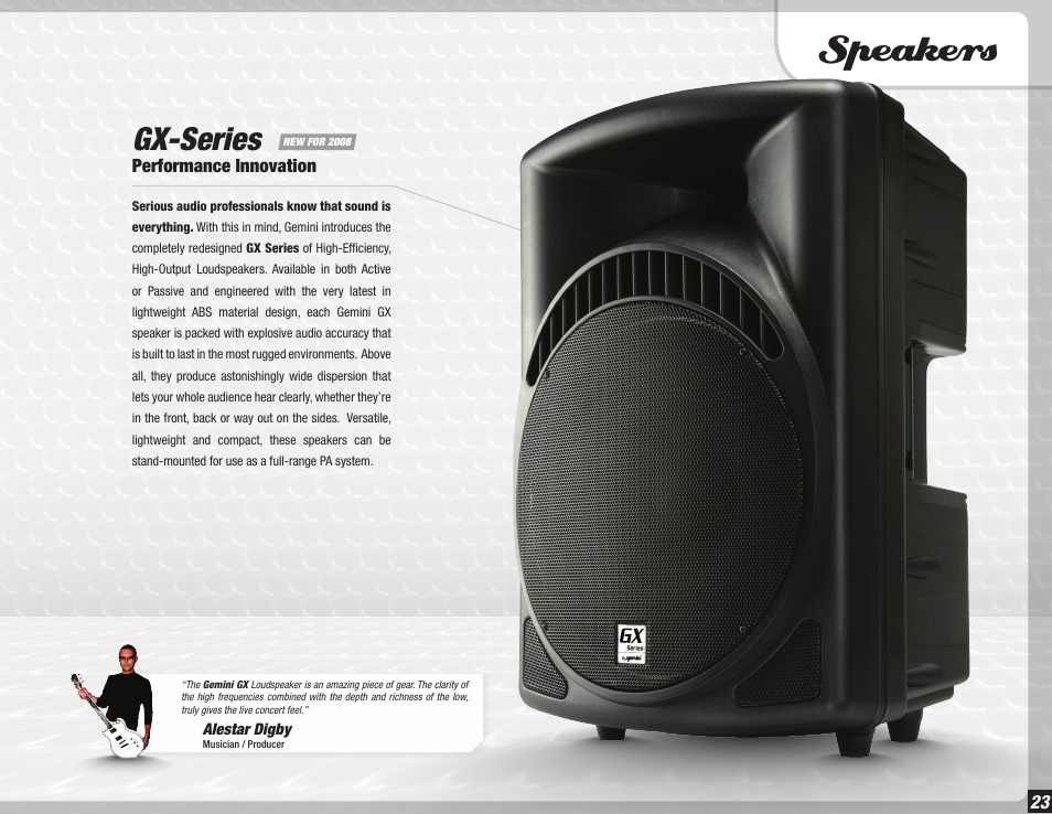 Speakers, Gx-series | Gemini Dual CD Mixing Console 36 User Manual | Page 23 / 36