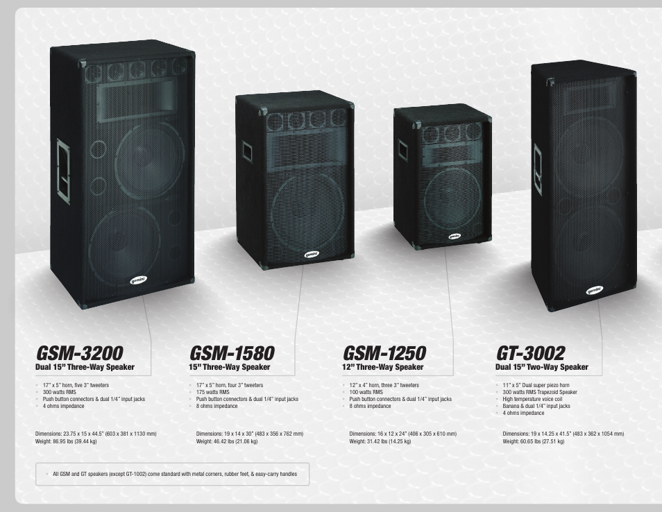 Gsm-3200, Gsm-1580, Gsm-1250 | Gt-3002 | Gemini Dual CD Mixing Console 36 User Manual | Page 26 / 36