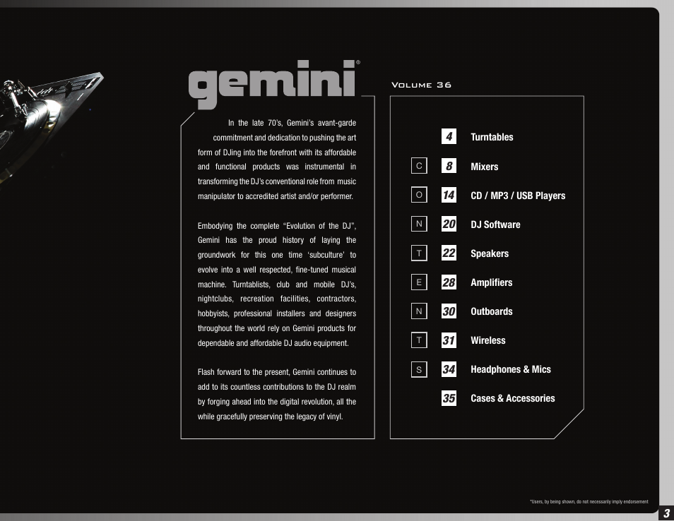 Gemini Dual CD Mixing Console 36 User Manual | Page 3 / 36