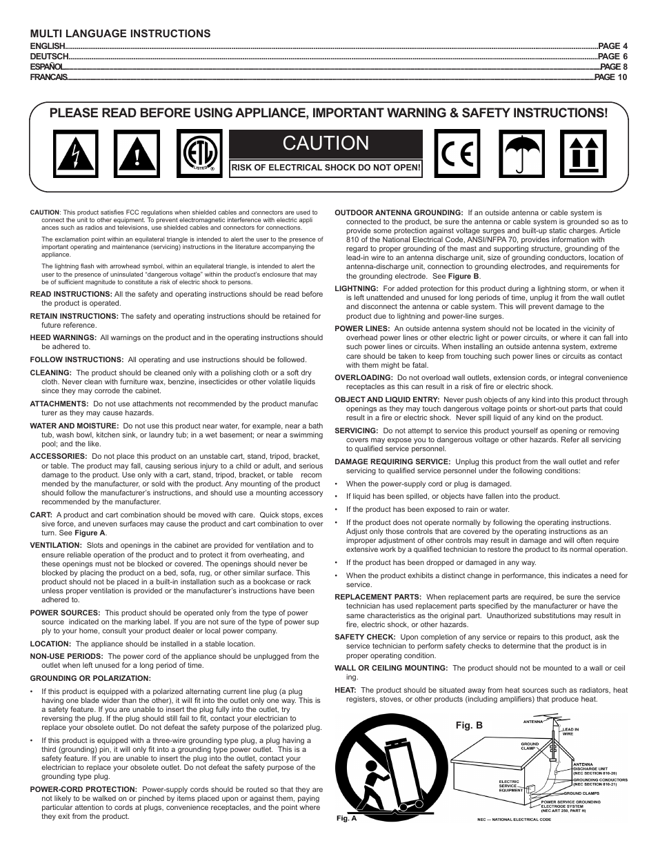 Caution, Multi language instructions | Gemini PMX-03 User Manual | Page 2 / 12