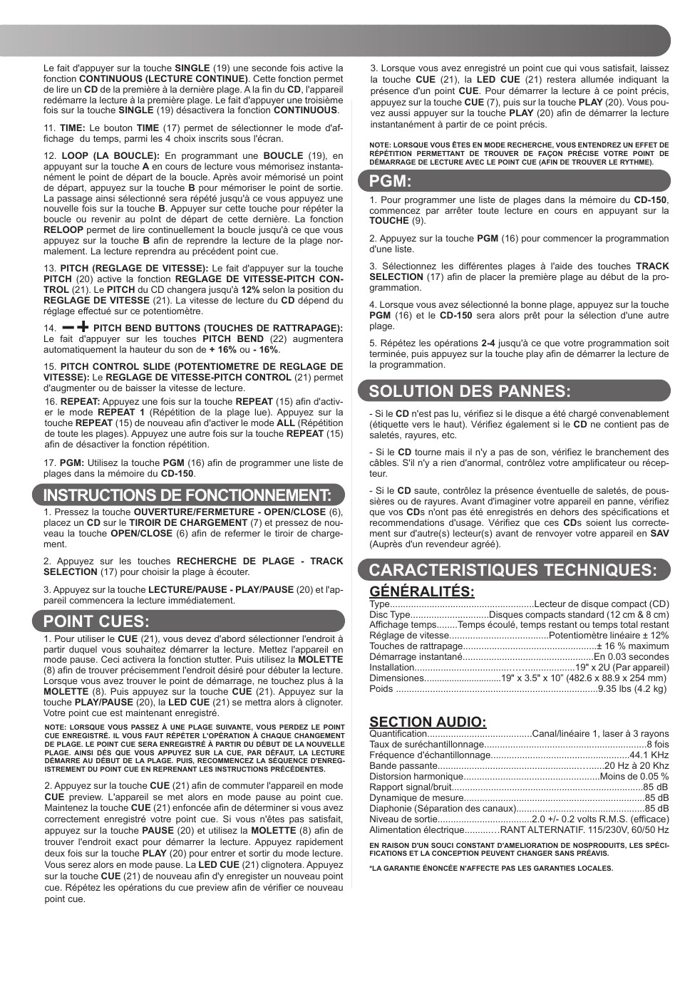 Gemini CD-150 User Manual | Page 11 / 12