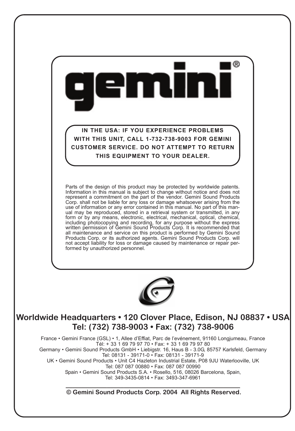 Gemini CD-150 User Manual | Page 12 / 12