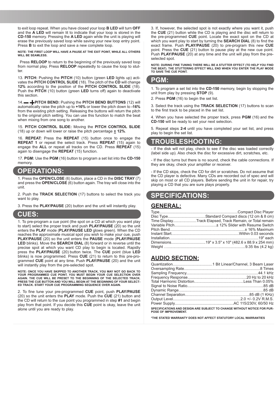Gemini CD-150 User Manual | Page 5 / 12