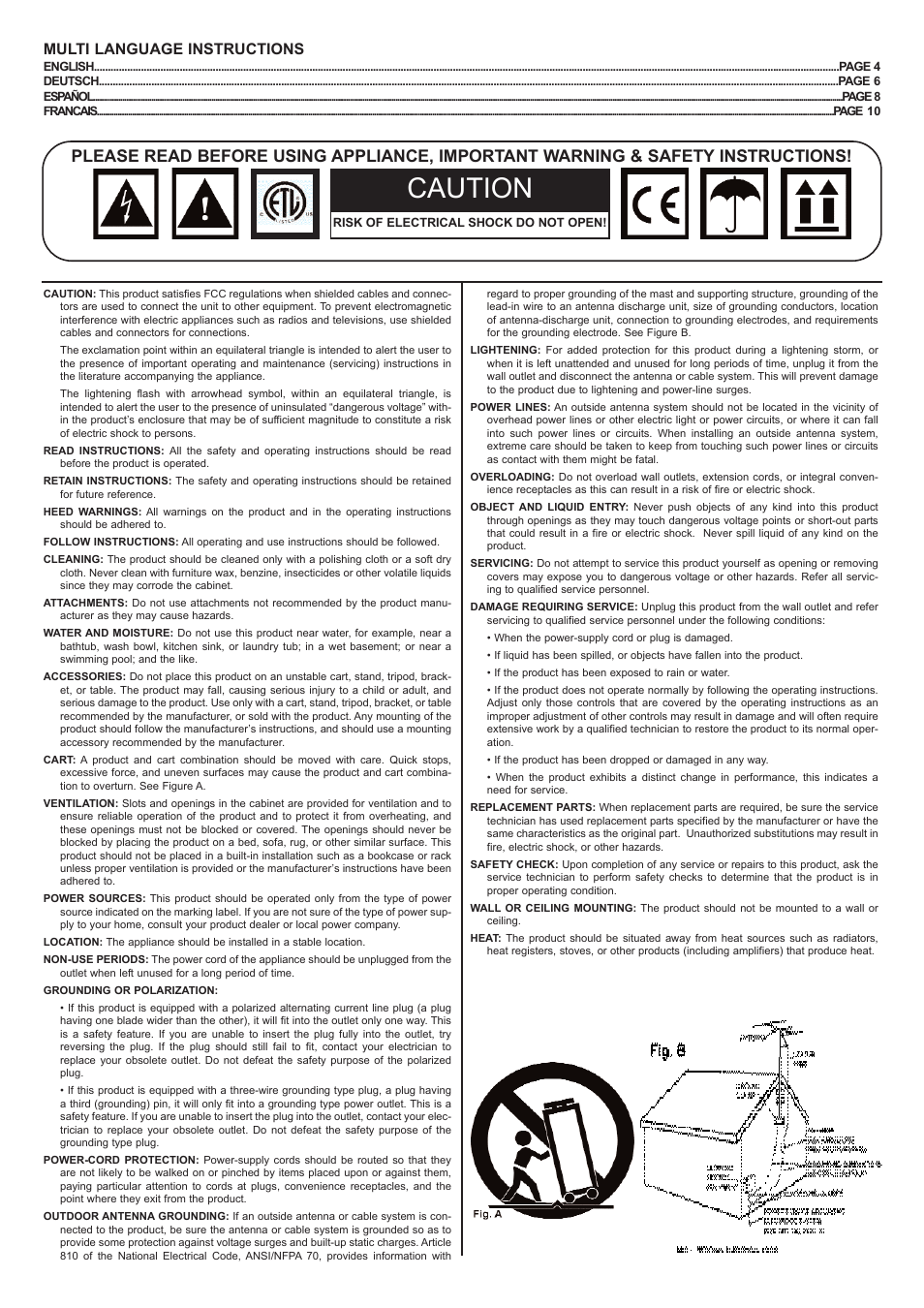 Caution, Multi language instructions | Gemini PS-01 User Manual | Page 2 / 12