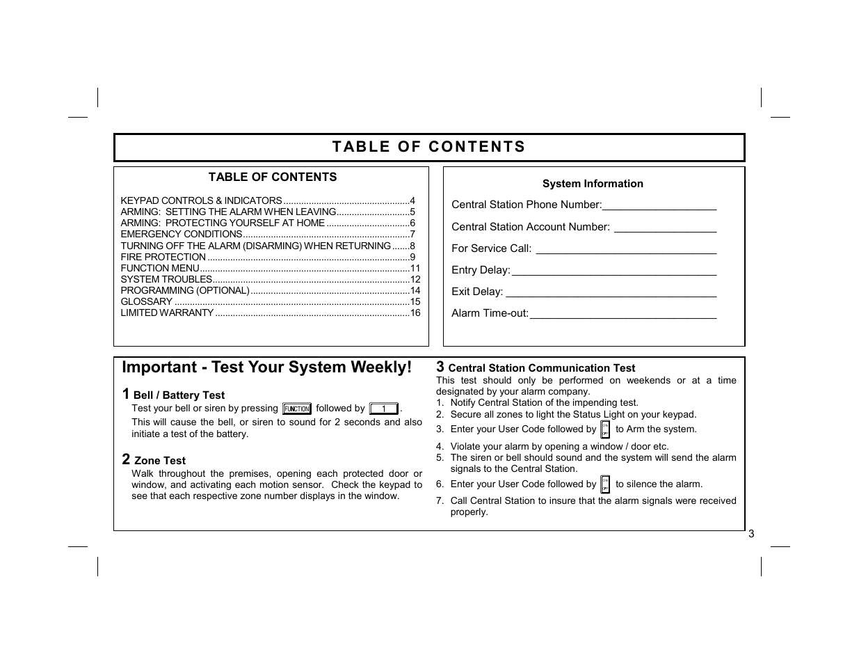 Important - test your system weekly | Gemini GEM-RP8 User Manual | Page 3 / 16