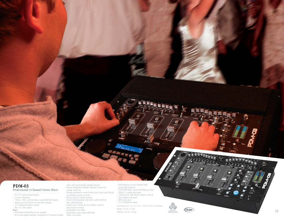 Pdm-03, Professional 4-channel stereo mixer | Gemini CDT-05 User Manual | Page 13 / 40
