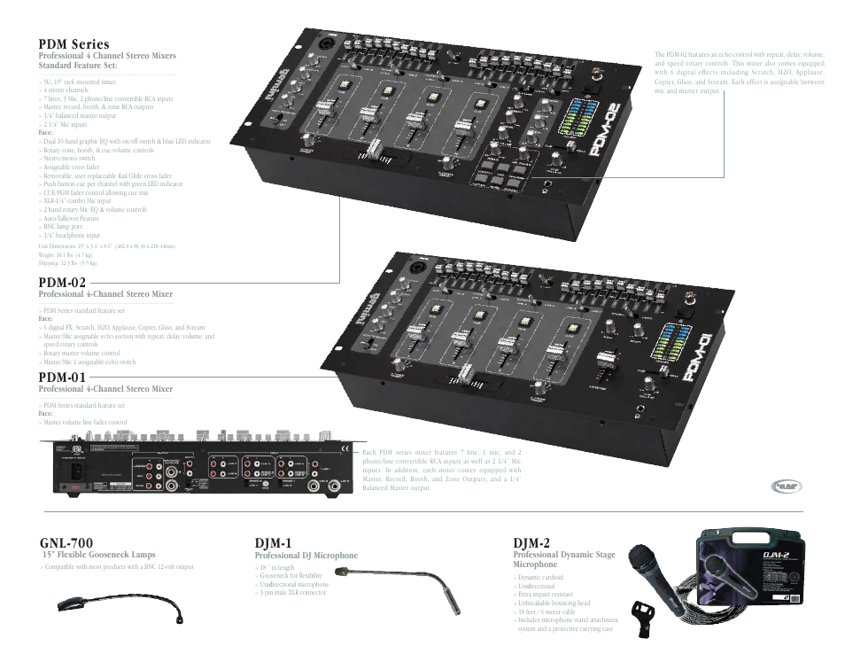 Pdm series, Pdm-02, Pdm-01 | Gnl-700, Djm-1, Djm-2 | Gemini CDT-05 User Manual | Page 14 / 40