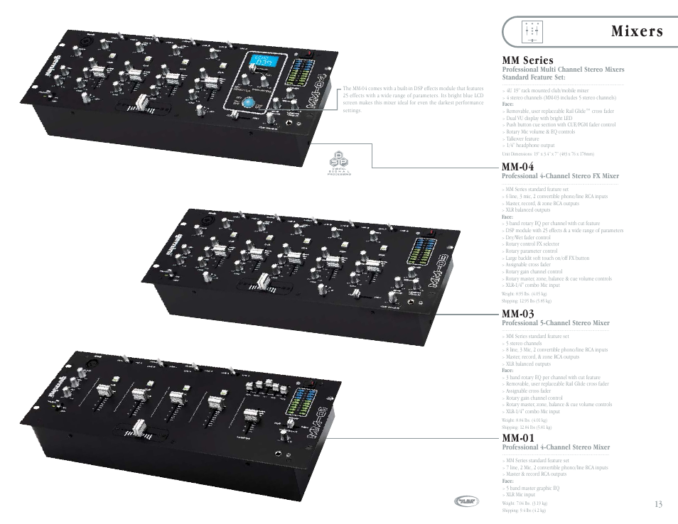 Mixers, Mm series, Mm-04 | Mm-03, Mm-01 | Gemini CDT-05 User Manual | Page 15 / 40