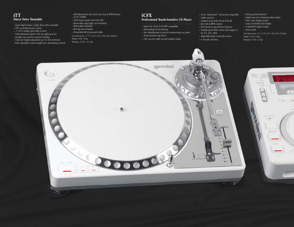 Icfx, Professional touch-sensitive cd player, Direct drive turntable | Gemini CDT-05 User Manual | Page 18 / 40