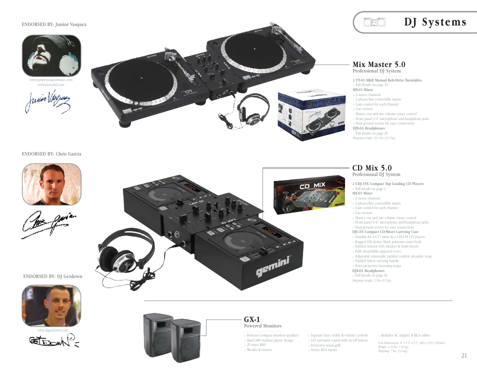 Dj systems, Cd mix 5.0, Mix master 5.0 | Gx-1 | Gemini CDT-05 User Manual | Page 23 / 40