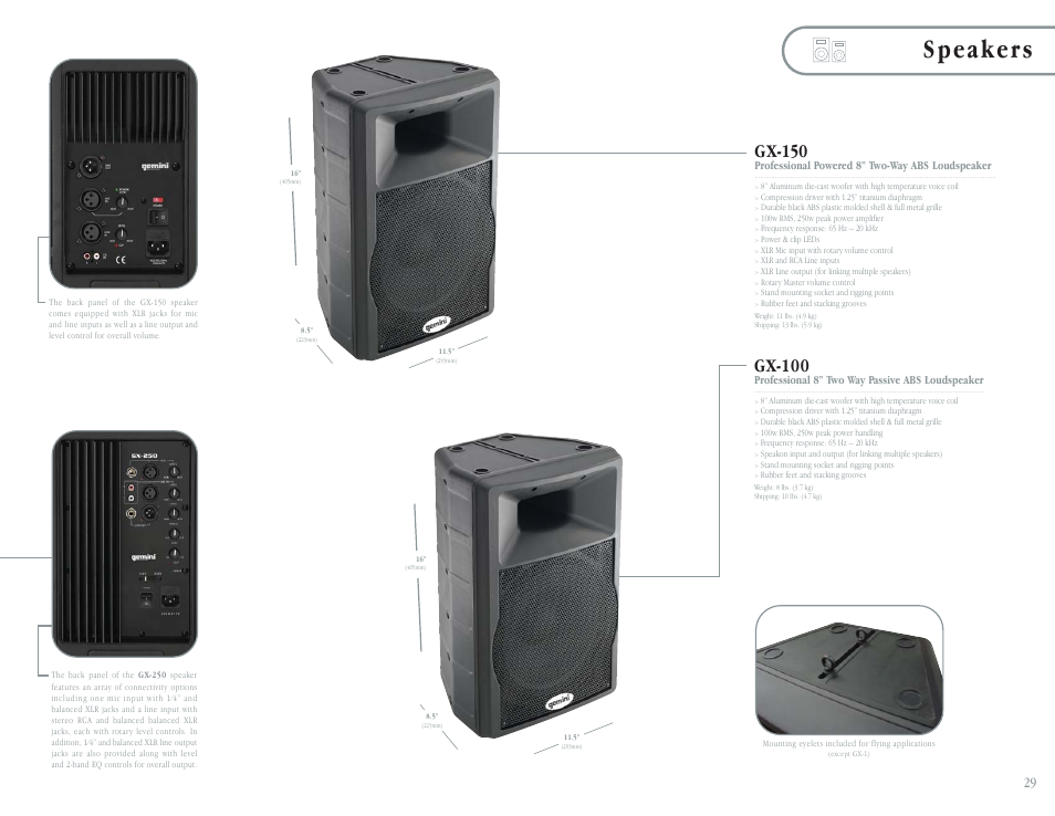 Speakers, Gx-100, Gx-150 | Gemini CDT-05 User Manual | Page 31 / 40