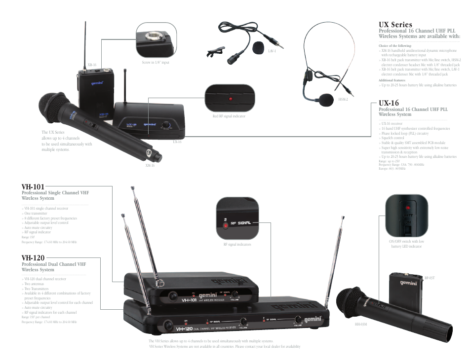 Vh-120, Vh-101, Ux-16 | Ux series | Gemini CDT-05 User Manual | Page 36 / 40
