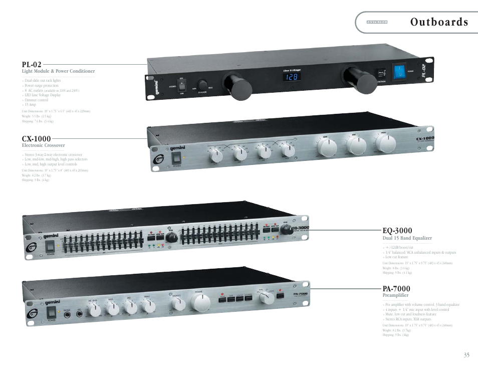 Outboards, Pl-02, Cx-1000 | Pa-7000, Eq-3000 | Gemini CDT-05 User Manual | Page 37 / 40