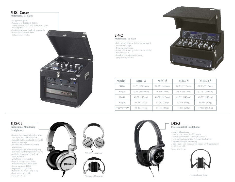 Djx-3, Djx-05, Mrc cases | Model mrc 2 mrc 6 mrc 8, Mrc 16 | Gemini CDT-05 User Manual | Page 38 / 40