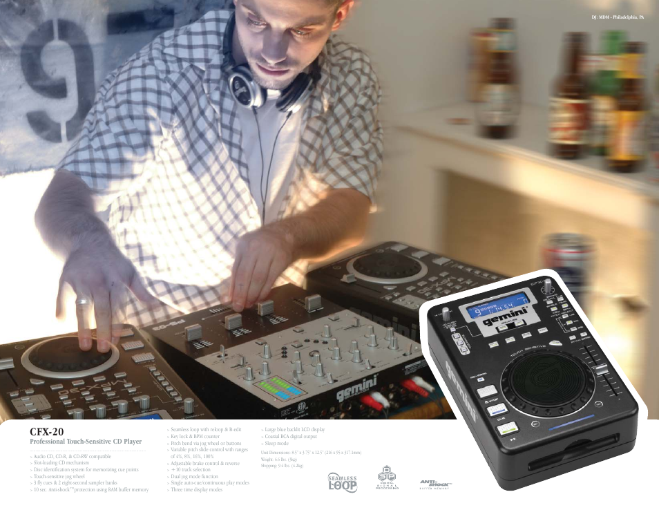 Cfx-20, Professional touch-sensitive cd player | Gemini CDT-05 User Manual | Page 4 / 40