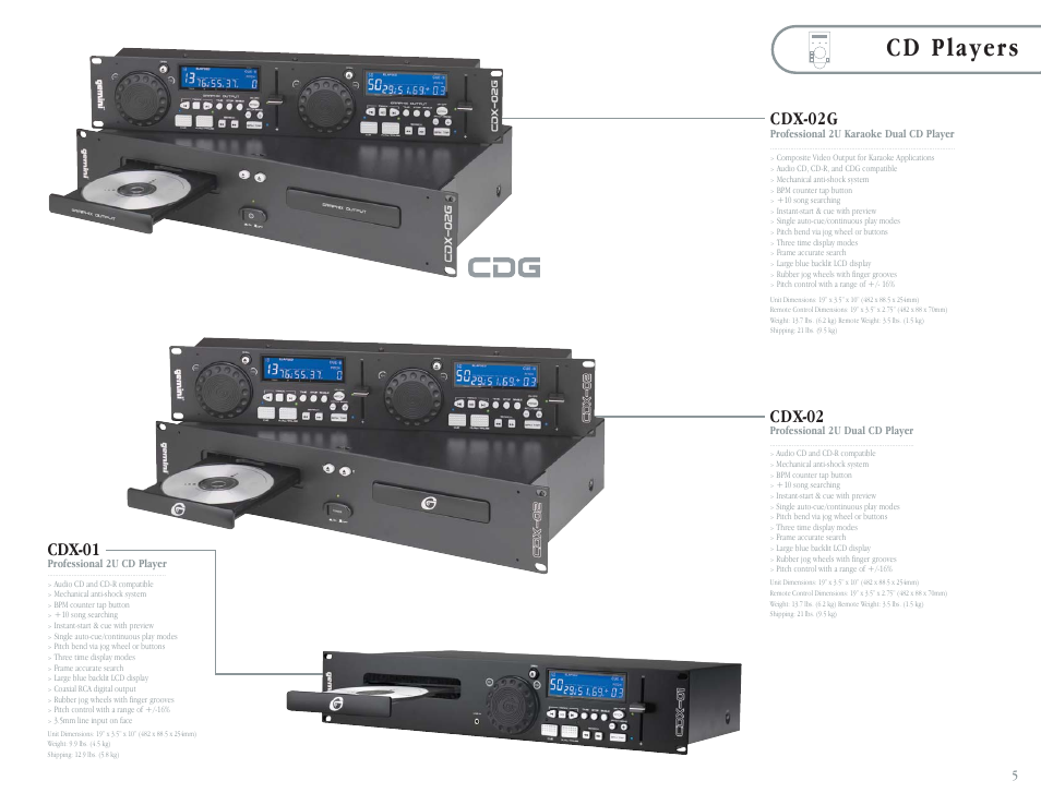 Cd players, Cdx-01, Cdx-02g | Cdx-02 | Gemini CDT-05 User Manual | Page 7 / 40