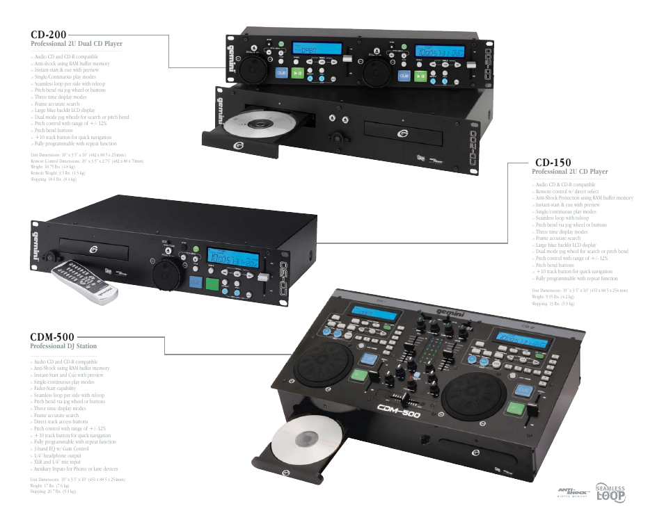 Cdm-500, Cd-200 | Gemini CDT-05 User Manual | Page 8 / 40