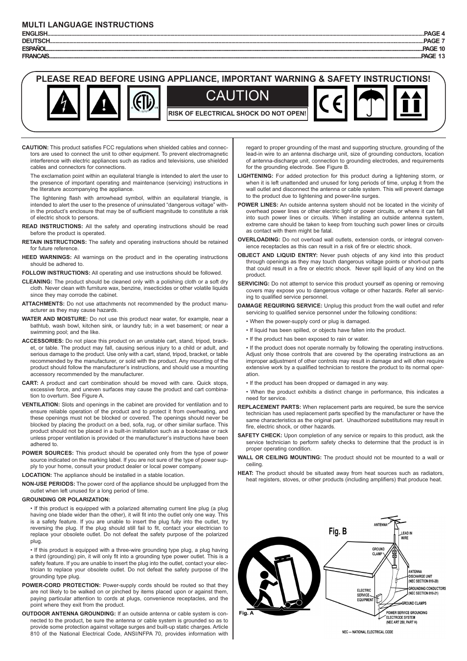 Caution, Multi language instructions | Gemini CFX-30 User Manual | Page 2 / 16