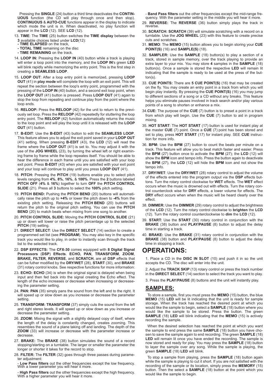 Operations, Samples | Gemini CFX-30 User Manual | Page 5 / 16