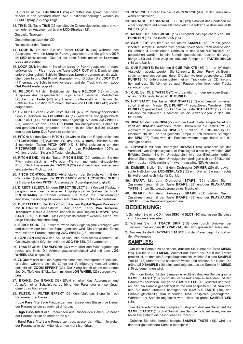 Bedienung, Samples | Gemini CFX-30 User Manual | Page 8 / 16