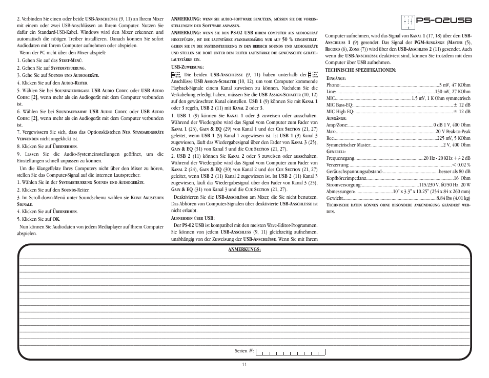 Ps-02usb | Gemini ps-02usb User Manual | Page 11 / 21