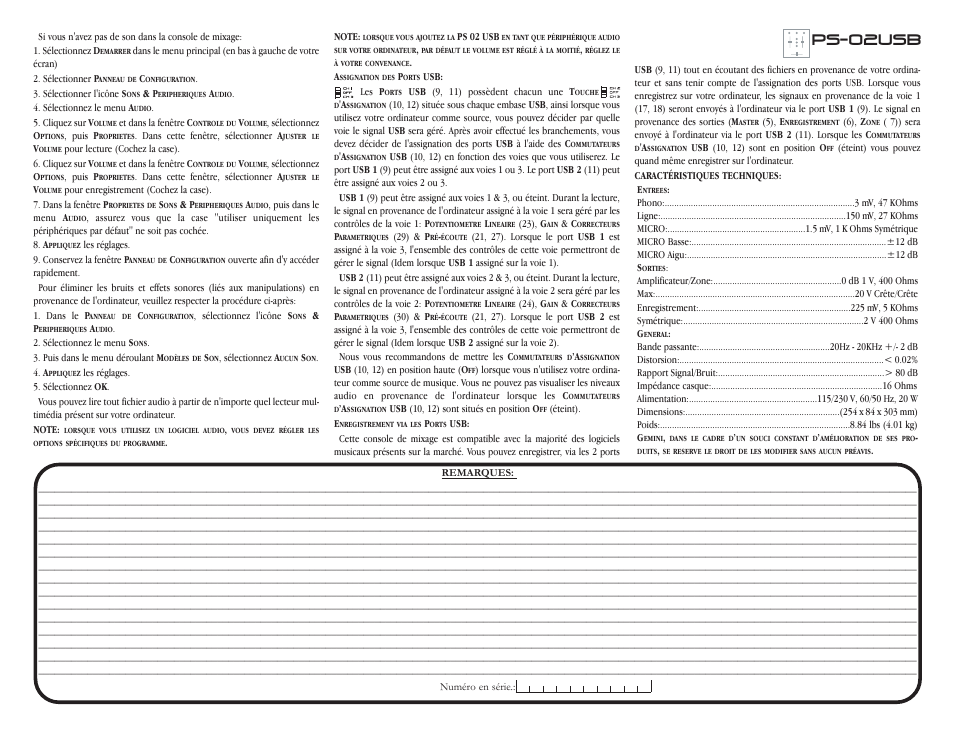 Ps-02usb | Gemini ps-02usb User Manual | Page 21 / 21