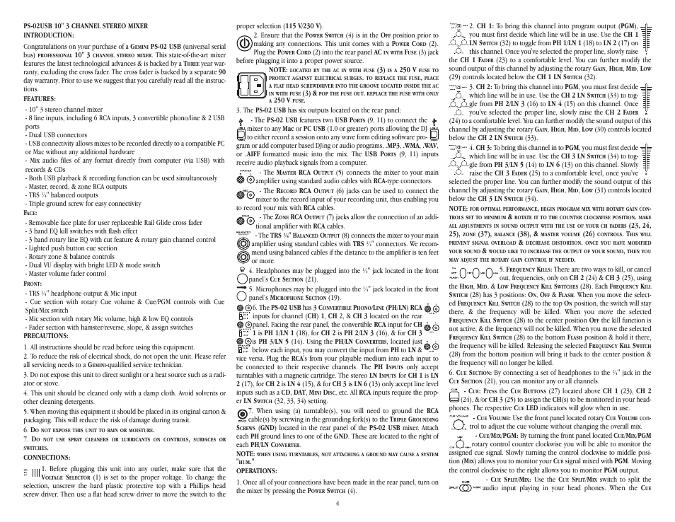 Gemini ps-02usb User Manual | Page 4 / 21