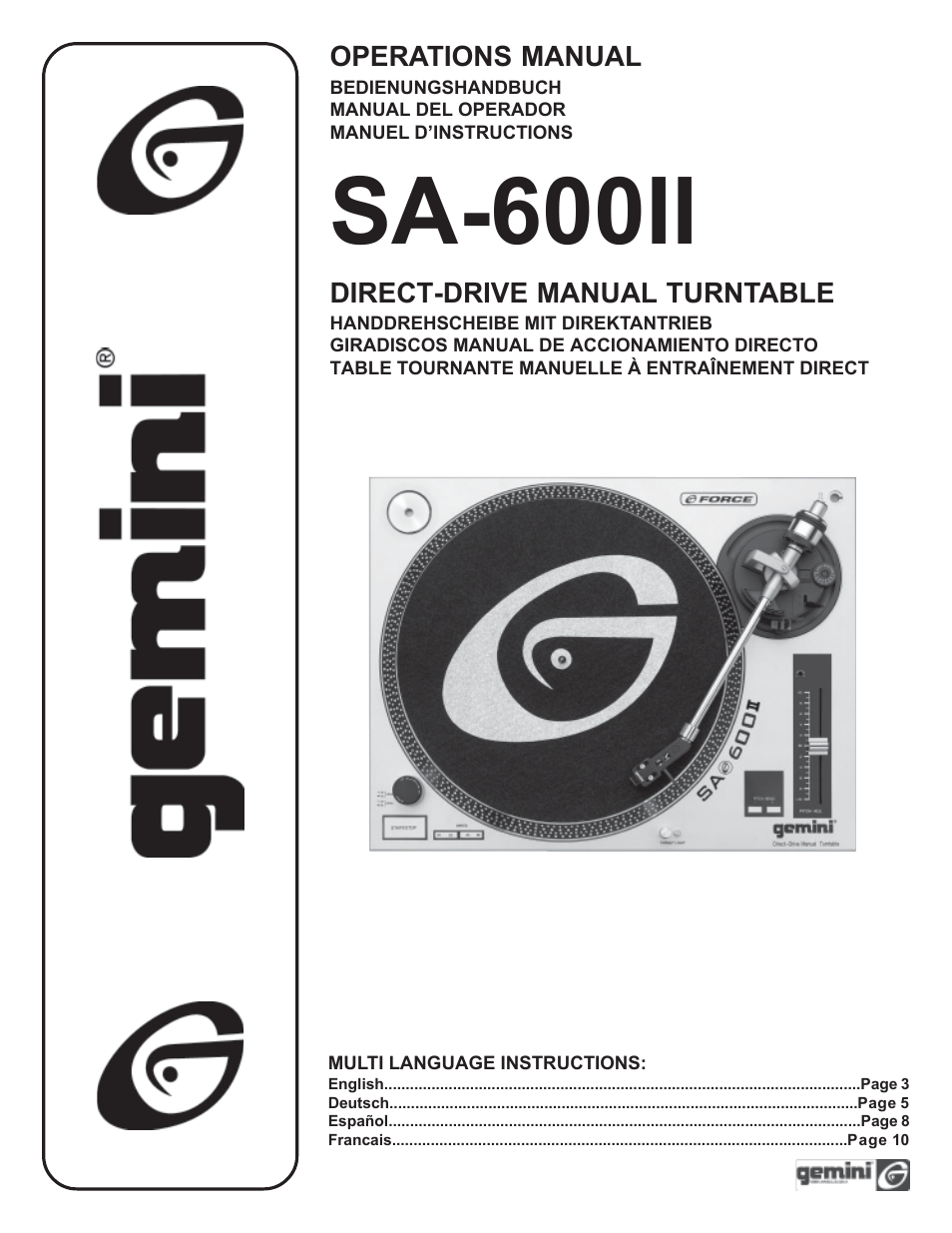 Gemini SA-600II User Manual | 12 pages