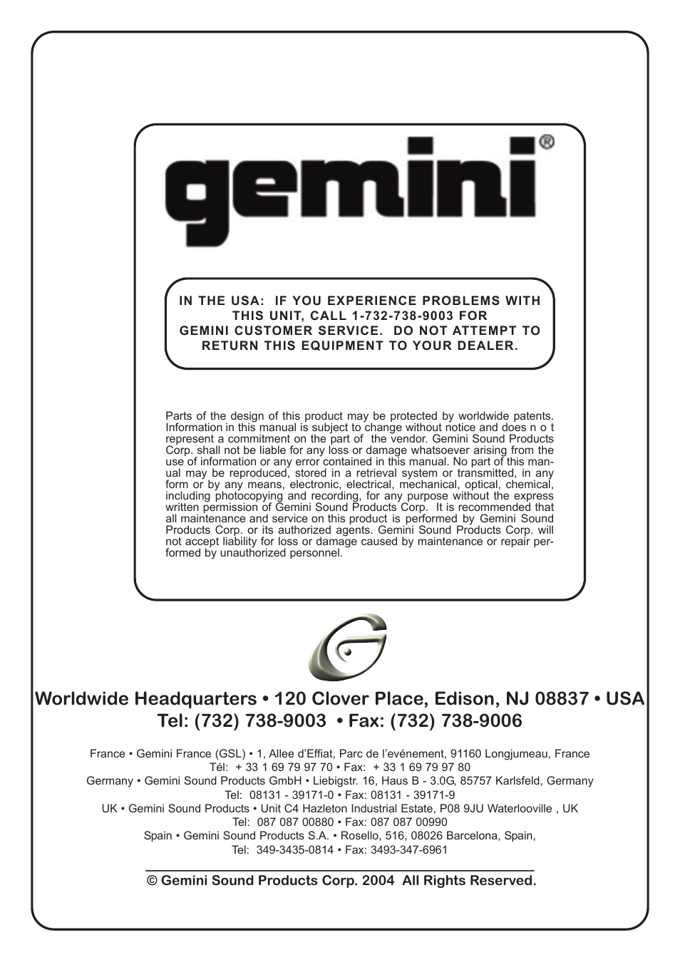 Gemini MM-03 User Manual | Page 12 / 12